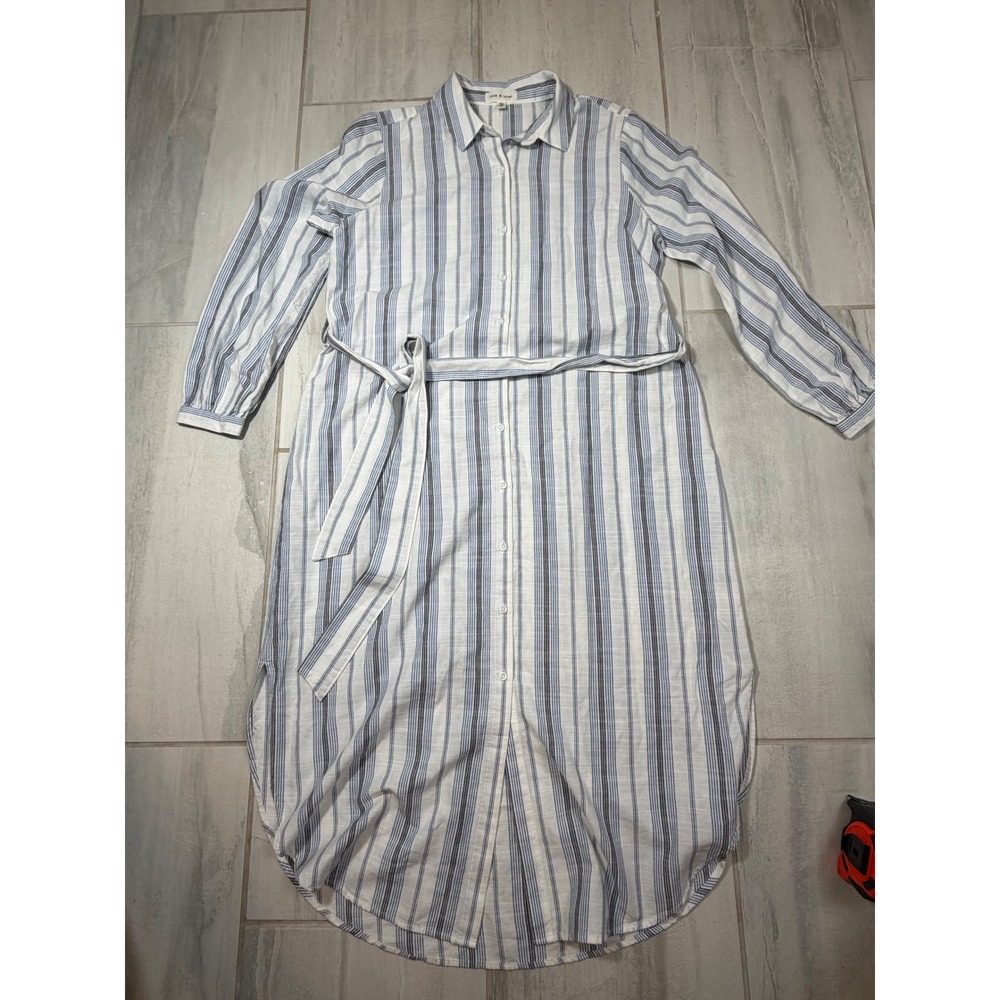 Cloth & Stone Blue White Striped Belted Shirt Dress XL RayonCotton C8925-U71-304